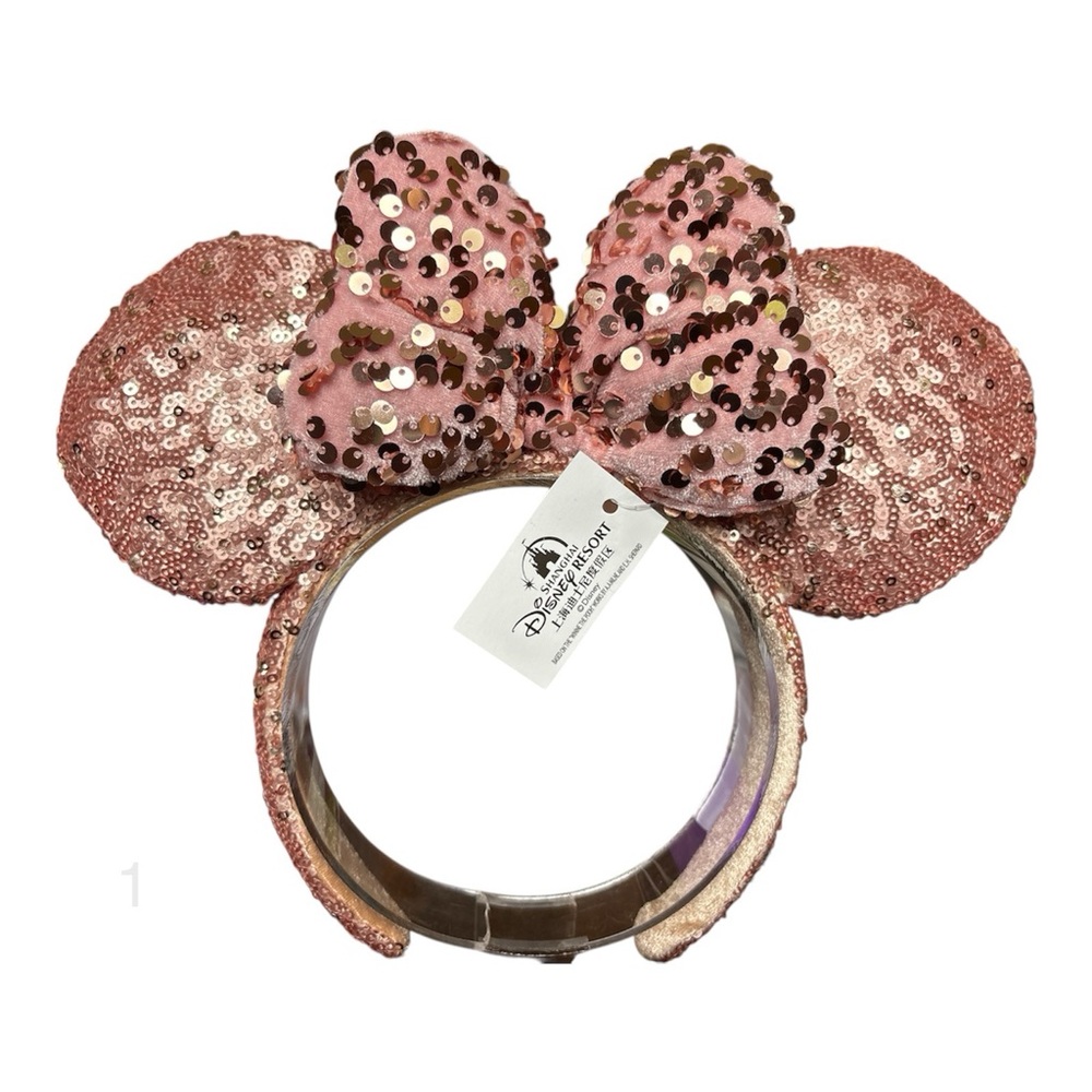Disney Tokyo Resort Minnie Mouse Princess Headband Pink Gold Sequin Bow Ears NWT